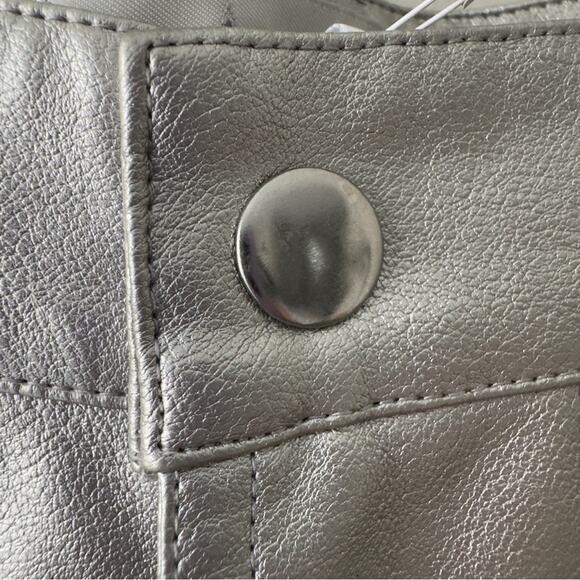 Wayf Silver Metallic Pants straight leg futuristic zip button pockets belt loops - Picture 6 of 12